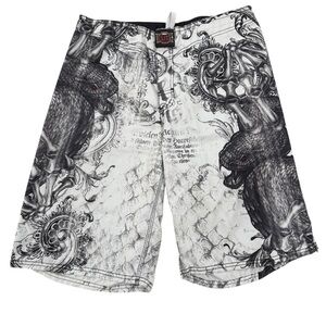 MMA Elite Mens White & Gray Graphic-Print Skeleton Snakes Boardshorts Size M